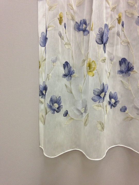 青＆山吹色＆白＆花模様のプレミアムレースカーテン