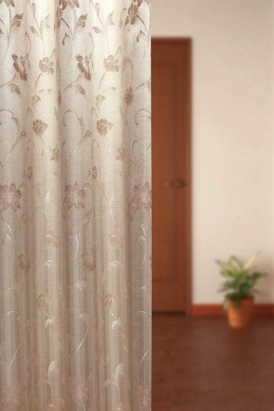 サーモンピンク＆ストライプ＆花模様のカーテン
