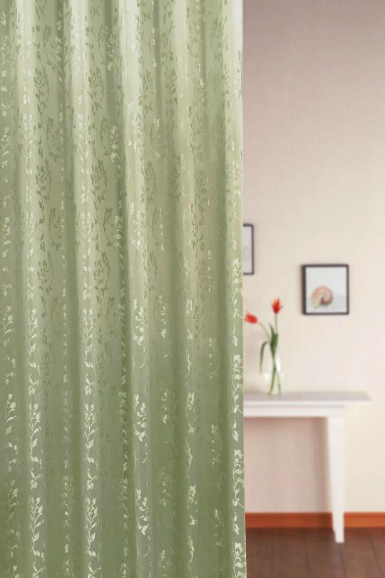 ライトグリーン＆植物モチーフ柄の2級遮光カーテン