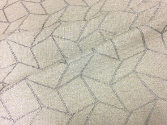 ホワイト＆ライトグレー＆幾何学模様のプレミアムカーテン