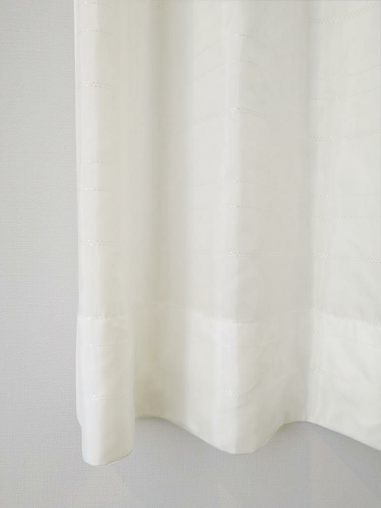 ホワイト＆ボーダーラインの遮熱ウェーブロンレースカーテン(UPF50+)
